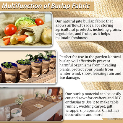 Hortifan Burlap Fabric Roll, 40" x 15 Feet Burlap Garden Fabric Natural Jute for Decorations, Crafts, Weddings, Table Runner, Landscaping, Plants & Tree Covering