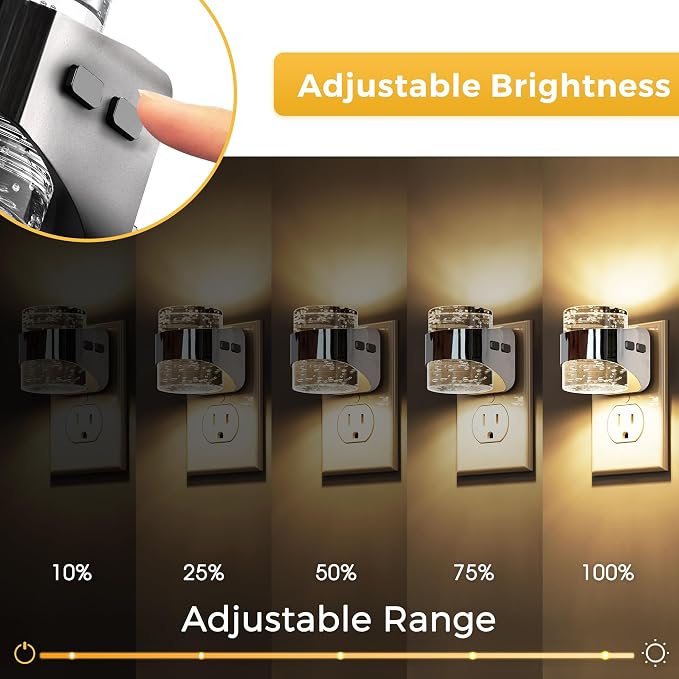L LOHAS LED Night Light, 2 Pack 3000K Bubble Night Lights Plug into Wall, Acrylic Night Lights with Light Sensor, Adjustable Brightness,Plug in Nightlights for Rooms Bathroom Hallway
