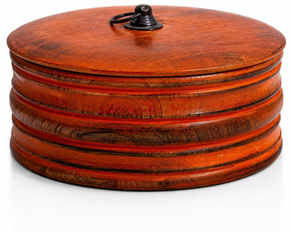 Handcrafted Wooden Mexican Tortilla Warmer Basket Indian Chapati Roti Bread Holder Box Pancake Keeper Serveware Hot Pot Casserole Dish With Lid Home Kitchen Dining Decor, Natural Brown, 9 x 4 Inches