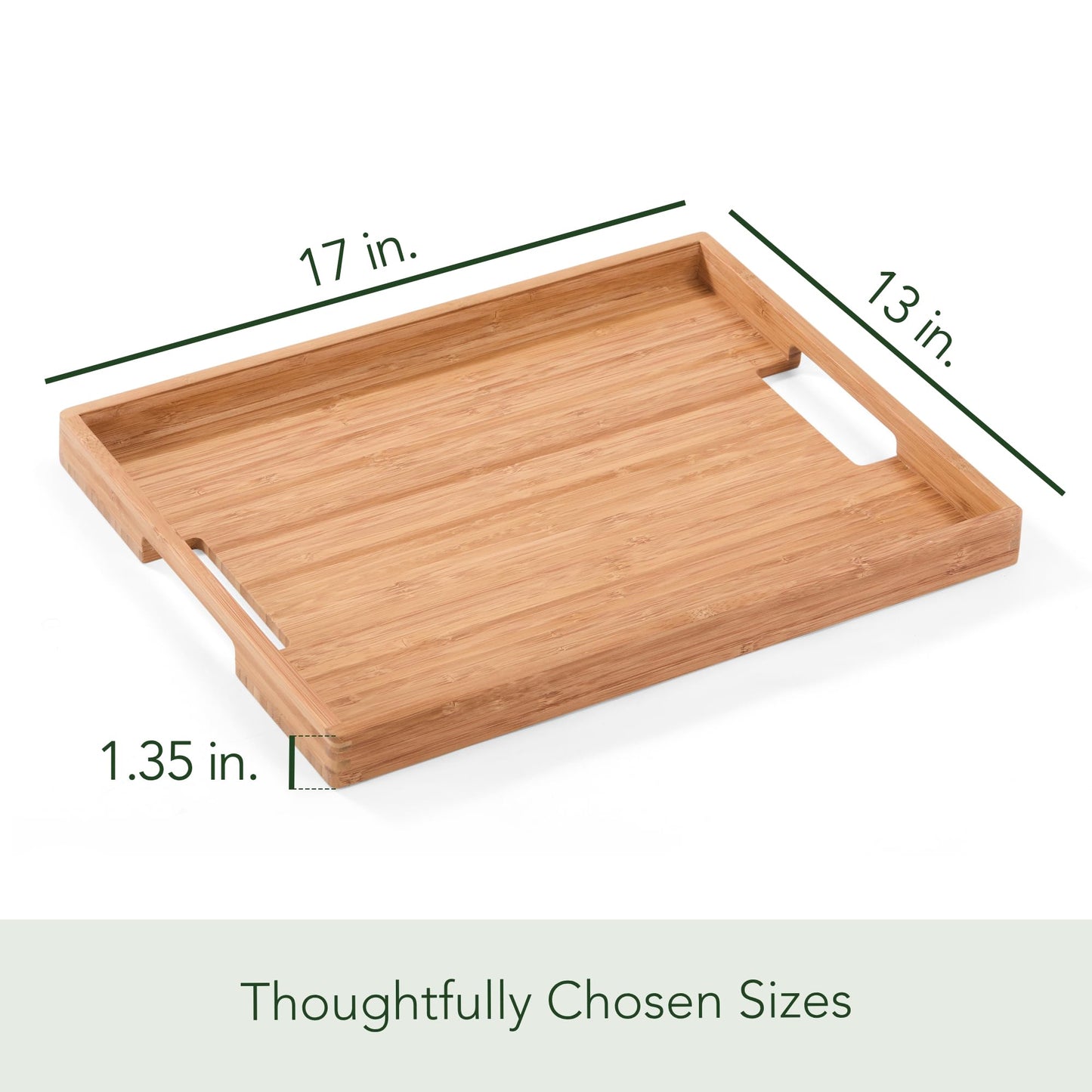 DETOR Bamboo Serving Tray 17" x 13", Non-Slip Ottoman Tray with Light Walnut Finish, Decorative Coffee Table Tray for Food, Drinks & Home Décor