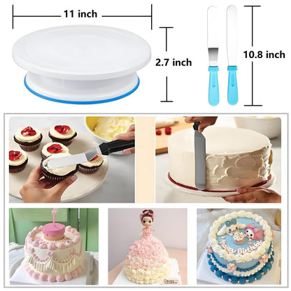 ANSLYQA Cake Decorating Kit, 193 Pcs with Cake Turntable, Leveler, 24 Numbered Icing Tips, 2 Spatulas, 2 Couplers, 3 Scrapers, 50 Pastry Bags, 50 Paper Cupcake Liners & More Baking Tools, (Blue)
