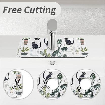 Kitchen Sink Splash Guard，Cats and potted plants Faucet Mat Sink Gadgets-Super