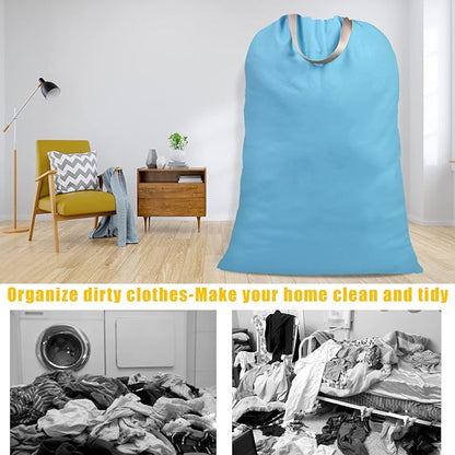Cotton Canvas Laundry Bag with Handles & Drawstring Straps, Heavy Duty Extra