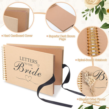 12.6 x 8.3 Inch Letters to The Bride Scrapbook Wedding Memory Book Photo Album Kit with Pens Tapes Flower and Stickers 40 Pages Bridal DIY Blank Paper Scrapbook Hardcover for Lover Friend Kid Wedding