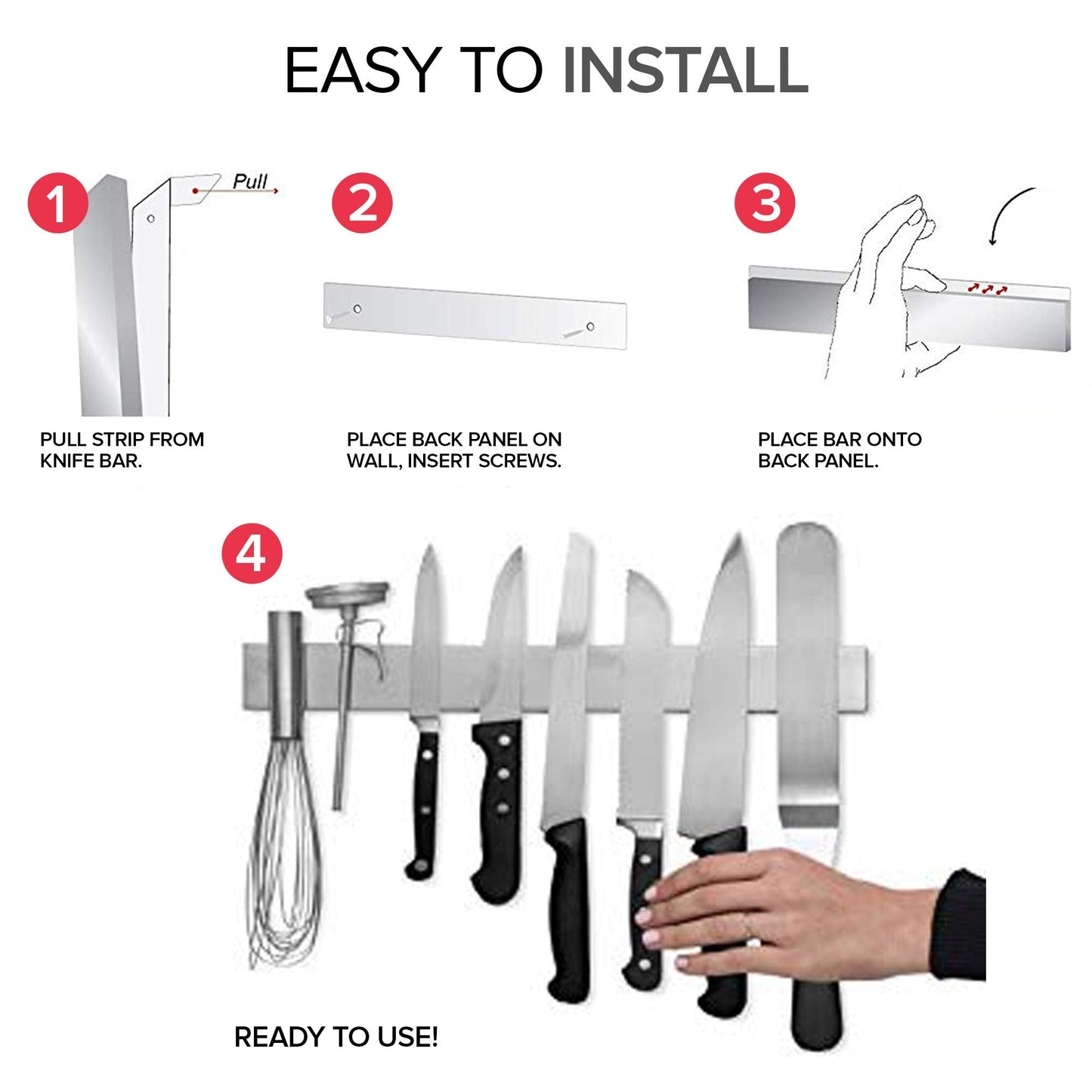 Modern Innovations 12 Inch Stainless Steel Magnetic Knife Bar with Multipurpose Use as Knife Holder, Knife Rack, Knife Strip, Kitchen Utensil Holder, Tool Holder, Art Supply Organizer, Home Organizer