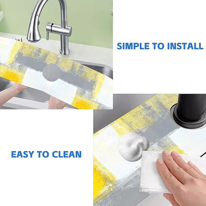Grey and Yellow Abstract Kitchen Sink Splash Guard Mat Absorbent Fast Drying