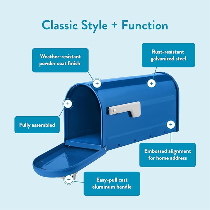 Architectural Mailboxes Chadwick Post Mount Mailbox, Blue, Medium | Galvanized steel build for outside with weather-resistant build and rust-resistant powder-coat finish. USPS approved.
