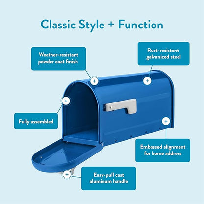Architectural Mailboxes Chadwick Post Mount Mailbox, Blue, Medium | Galvanized steel build for outside with weather-resistant build and rust-resistant powder-coat finish. USPS approved.