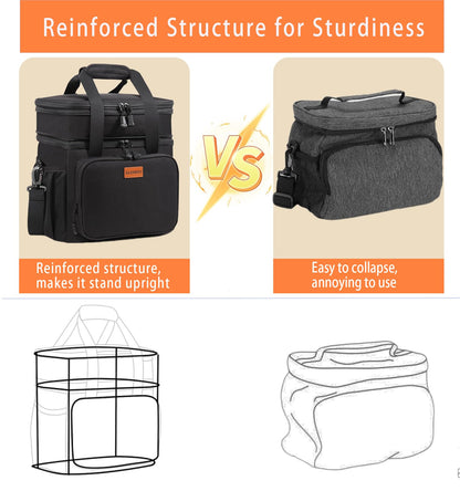 Expandable Lunch Box Cooler Bag - Insulated Soft Lunch Bag for Men Women - Large Lunchbox for Adults Work Camping Outdoor Travel Black 16L
