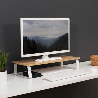 VIVO 24 inch Monitor Stand, Wood and Steel Desktop Riser, Screen, Keyboard, Laptop, Small TV, Ergonomic Desk and Tabletop Organizer, Light Wood, STAND-V000WM
