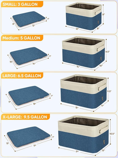 BALEINE 2 Pack Fabric Closet Storage Bins for Shelves, Linen Closet Organizers and Storage, Decorative Baskets for Organizing, Shelf, Clothes, Home, Office (Navy Blue, 17''x13''x10.5'')