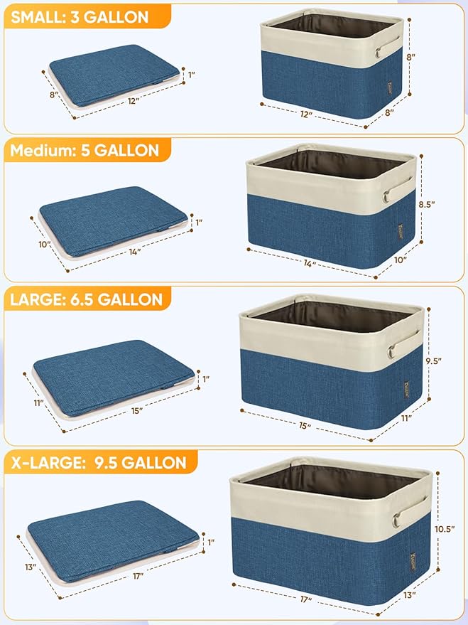 BALEINE 4 Pack Fabric Closet Storage Bins for Shelves, Linen Closet Organizers and Storage, Decorative Baskets for Organizing, Shelf, Clothes, Home, Office (Navy Blue, 15"x11"x9.5")