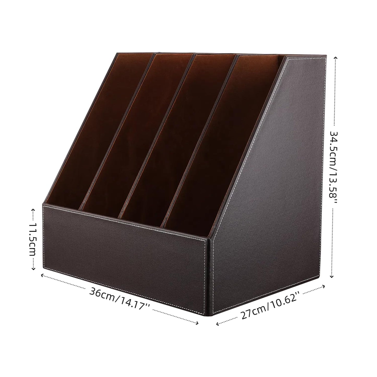 KINGFOM 4-Slot Wood Leather Document Files Holder Rack Stand Desk Files Organizer Papers Collection Cabinet (4 slot brown)