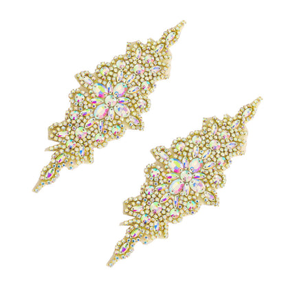 DUOBAO 2PCS Rhinestone Pearl Bead Iridescent Gold Applique Belt Bridal Accessories Crystal Trim Rhinestones Beaded Appliques Wedding Dress Sash Belts Headband DIY