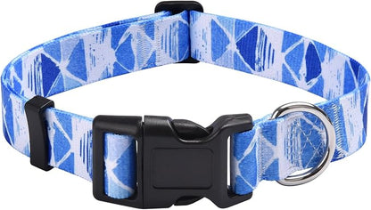 MarukoPet Dog Collar, Adjustable for Small Medium Large Dogs Puppy, Cute Design with Bohemia Floral Tribal Geometric Patterns Boys Girls Dog Collar(Blue Triangle-M)
