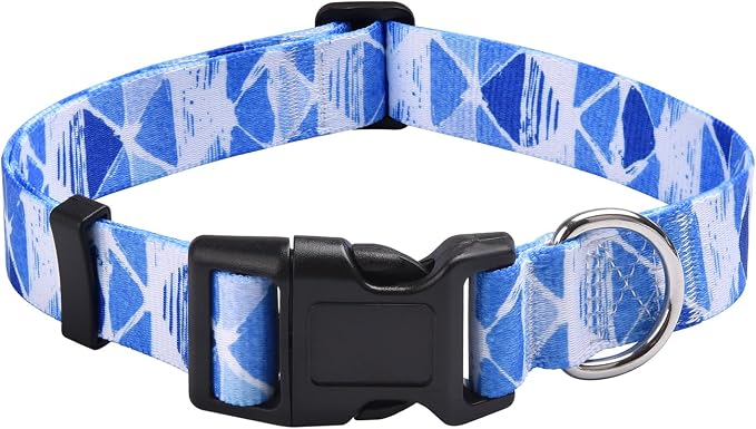 MarukoPet Dog Collar, Adjustable for Small Medium Large Dogs Puppy, Cute Design with Bohemia Floral Tribal Geometric Patterns Boys Girls Dog Collar(Blue Triangle-L)