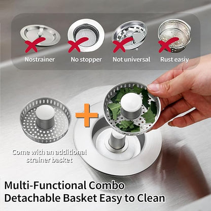Sink Drain Strainer, Stainless Steel 3-in-1 Pop-up Sink Stopper