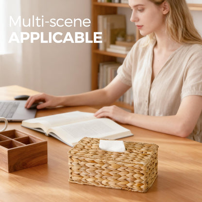 2 Pack Rectangle Wicker Tissue Box Cover Fits 120-Count (3-Ply) / 160-Count (2-Ply) Boxes, Natural Rattan Woven Facial Tissue Holder, Decorative Tissue Box Holder for Bathroom