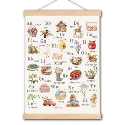 DNEULYR Rustic Alphabet Toddler Room Wall Art Poster, Farmhouse Nursery Wall Decor, ABC Chart Educational Poster Hanger Frame for Kids Room Nursery Playroom Classroom, 12x16 Inches