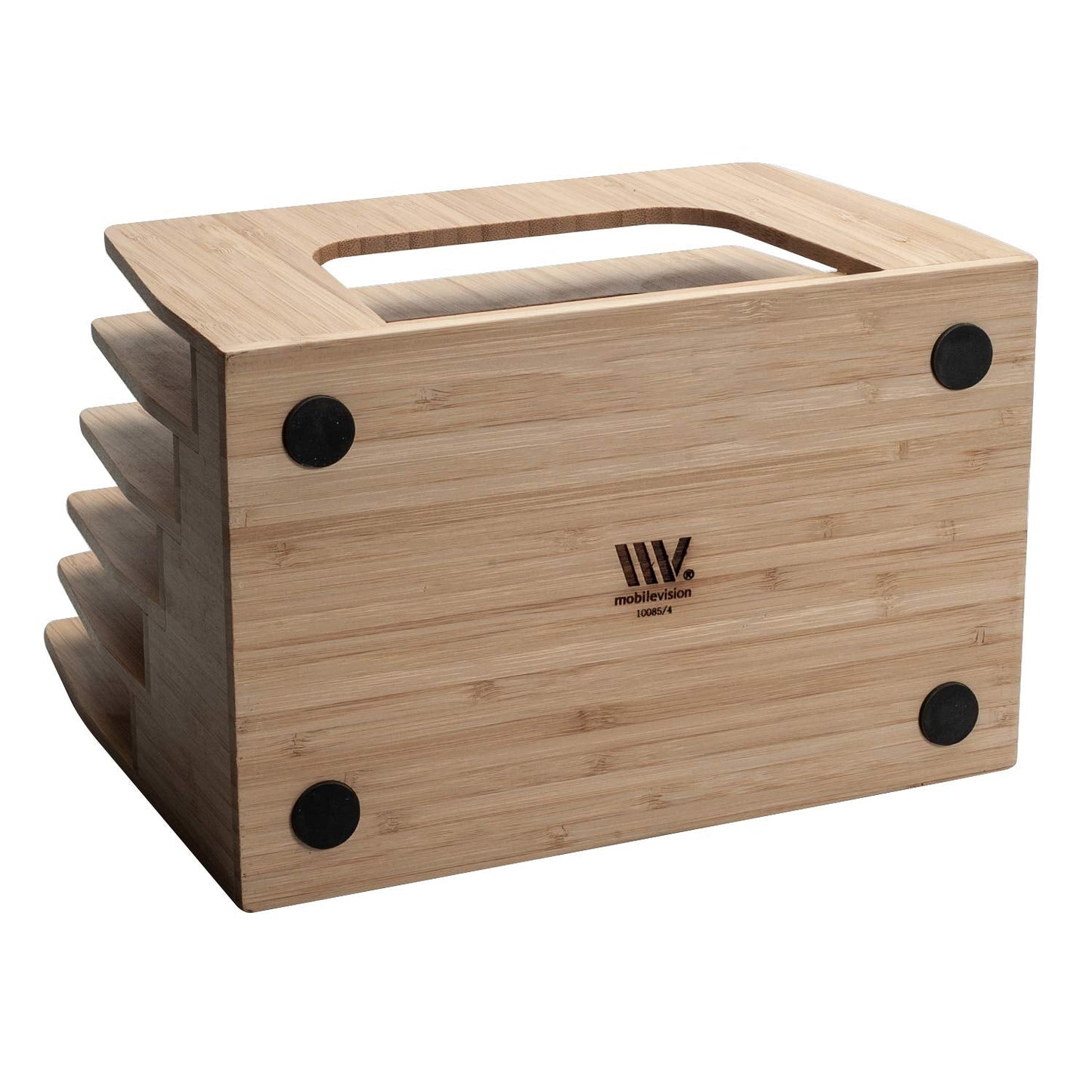 MobileVision Bamboo Multi Device Inclined Organizer for Smartphones, Tablets and Laptops, Upright Sections, Step Sorter, 5 Slots
