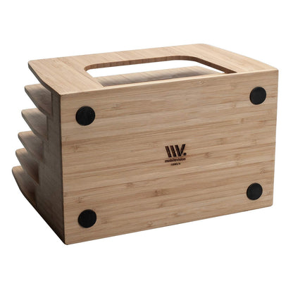 MobileVision Bamboo Multi Device Inclined Organizer for Smartphones, Tablets and Laptops, Upright Sections, Step Sorter, 5 Slots
