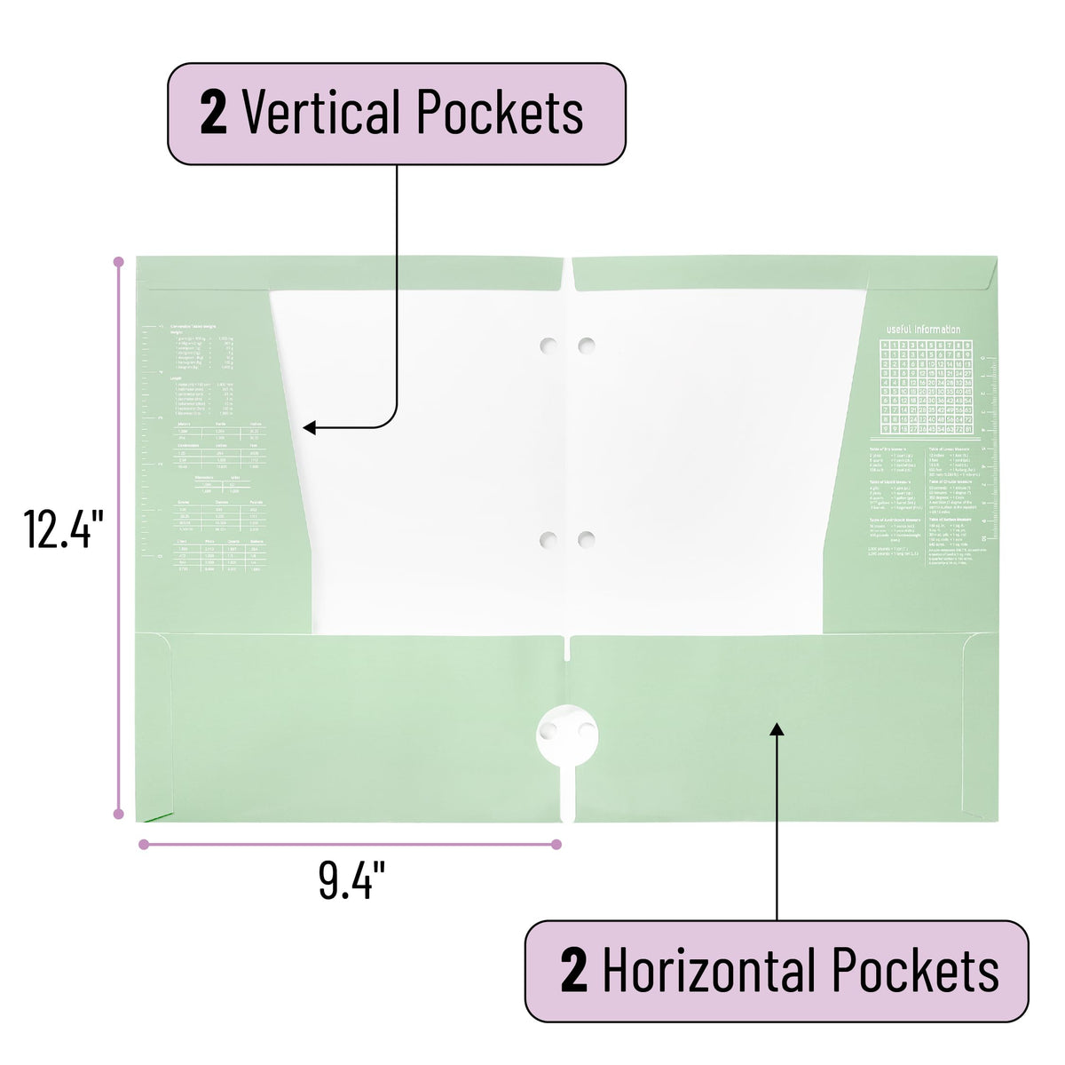 Mr. Pen- 4-Pocket Folders, 24 Pack, 12.5" x 9.5", Pastel Colors, Tear-Resistant Paper Folders Bulk with Pockets 3 Holes Punched, High Capacity, Includes Rulers and Conversion Charts for School