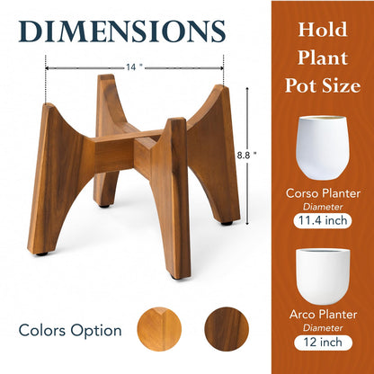 KUTE NEST 8.8" H x 14" W Acacia Solid Wood Plant Stand, Mid Century Plant Holder for Outdoor & Indoor Use, Ideal for Corso & Arco Planter, Walnut Finish for Modern Home (Walnut, Low - Small)