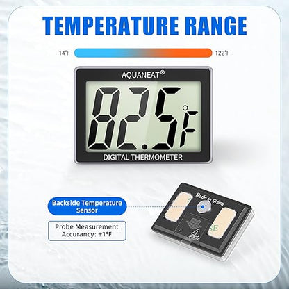 AQUANEAT Aquarium Thermometer, Fish Tank Thermometer, Aquarium Digital Temperature Gauge, with Large LCD Display (1 Pack)