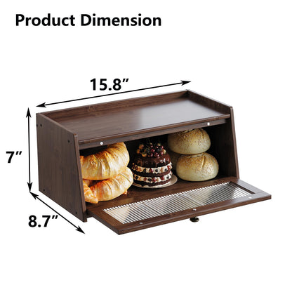 K KELBEL Bamboo Bread Box for Kitchen Counter, Wooden Large Capacity Bread Storage Bin with Window Bread Holder (Single Layer Brown)