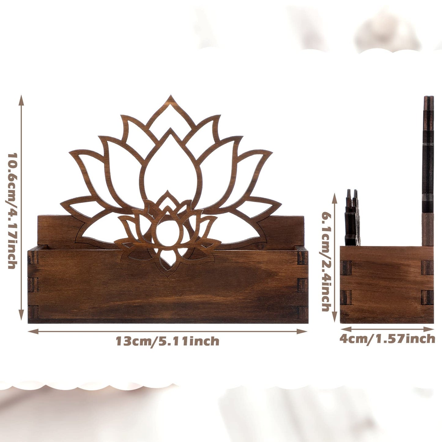 Qunclay 2 Pack Lotus Flower Business Card Holder, Wooden Decorative Business Card Holders for Desk Postcard Organizer Display Stand for Office Desktop(Dark Brown)