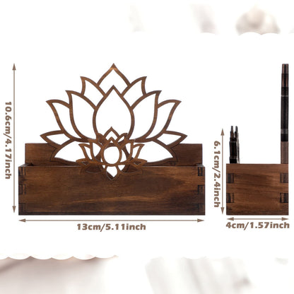 Qunclay 2 Pack Lotus Flower Business Card Holder, Wooden Decorative Business Card Holders for Desk Postcard Organizer Display Stand for Office Desktop(Dark Brown)