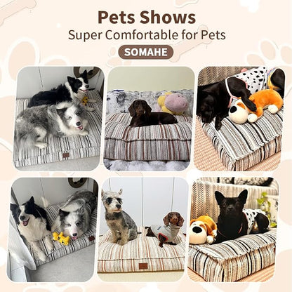 SOMAHE 4 Inch Orthopedic Dog Bed for Crate, 35 x 27 Inch, Orange Chenille | Washable Removable Cover, Waterproof Inner Liner, Non-Slip Bottom, Orthopedic Dog Crate Mattress for Medium & Large Dogs
