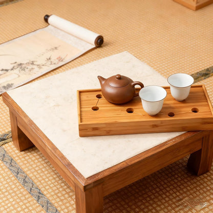 JIKUGO Seven Stars Bamboo Tea Tray 11.8x4.84x1.38in Gongfu Tea Tray Chinese Tea Set Japanese/Chinese Gongfu Tea Table Home Furnishing Serving Water Storage Bamboo Tea Table
