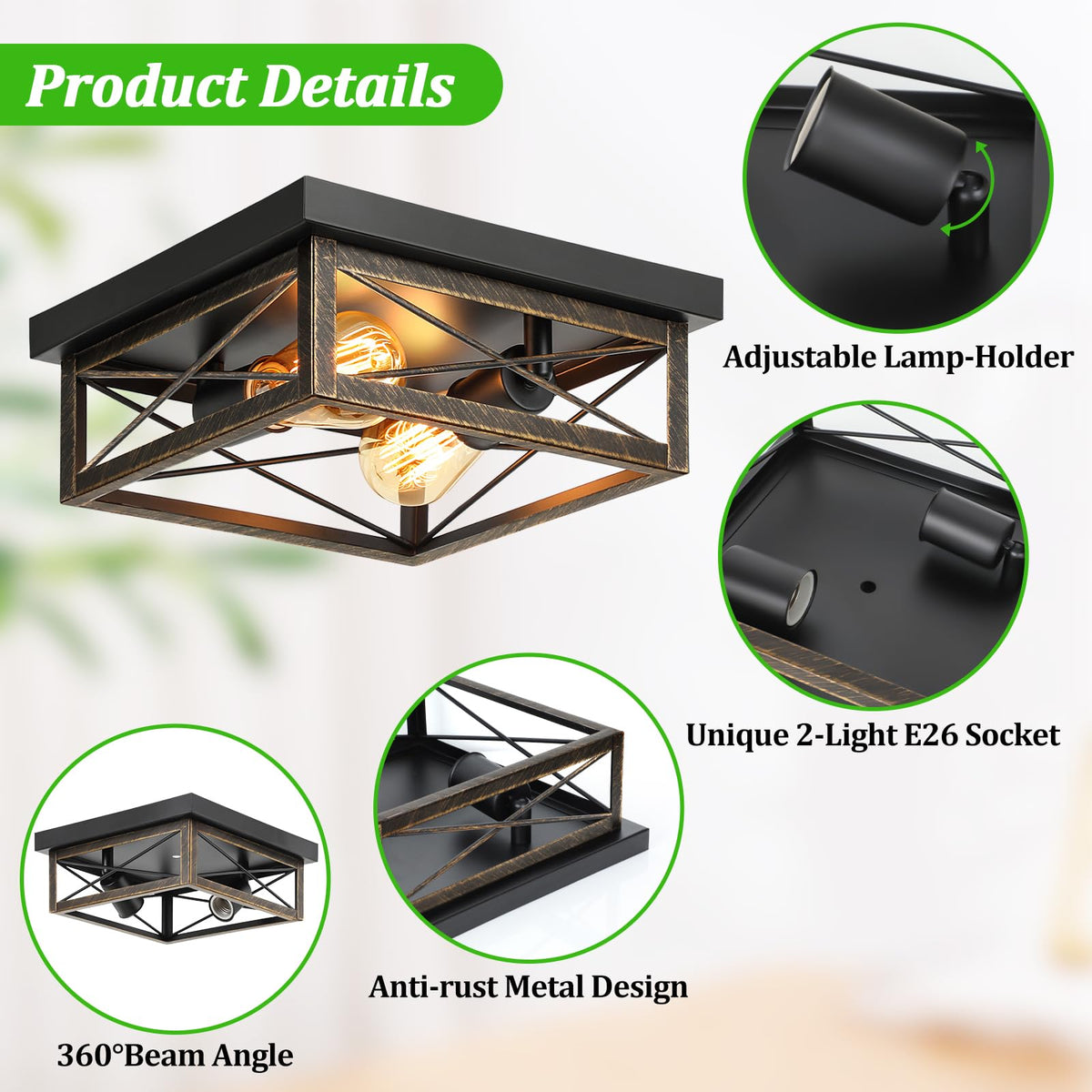 Kondras 2-Light Flush Mount Ceiling Lamp, Oil-Rubbed Bronze, Metal, 1-Pack, Model X11016P-B