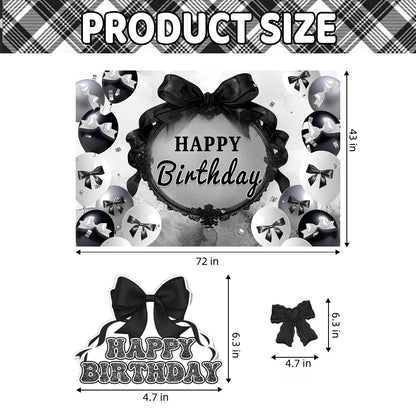 Black Bow Birthday Party Decorations Set - Cute Backdrop Banner, Hanging Banners, Balloons, Cake & Cupcake Toppers, Princess Theme Party Supplies Kit for Girls, Kids, Baby Shower