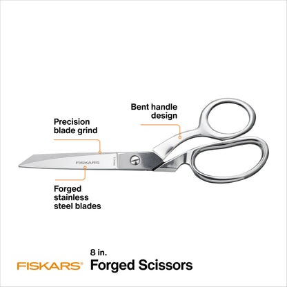 Fiskars Forged Scissors - 8" Stainless Steel - Paper and Fabric Scissors for Office, Arts, and Crafts - Silver