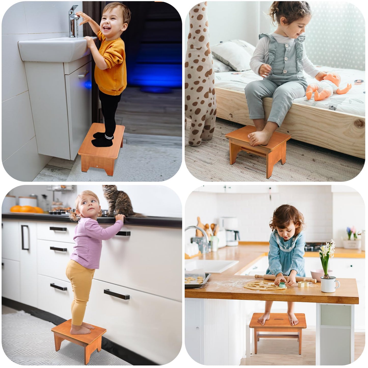 Wooden Step Stool for Adults,9.1''High One Step Stool for High Bed/Kitchen Riser,550 Lbs Beside Step for Elderly Kids-Sturdy/Durable Footstool,Nonslip Stepping Stool for Bedroom/Kitchen/Bathroom