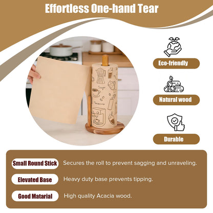 Onedeful Paper Towel Holder Countertop, Acacia Wood Kitchen Roll Holder with Anti-Slip Weighted Base, Paper Towel Stand for Kitchen Bathroom Dining Table Organize