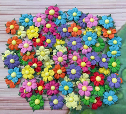 DUONGJAIS BRAND Handmade 100 Pcs Lovely Mulberry Paper Flowers 30x30mm Scrapbooking Wedding DIY Craft Supplies Card Paper Flowers Craft Projects Artificial Flowers. (.10 Colors..)