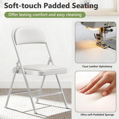 MAKE CHANGES 4 Pack Folding Chairs, PU Leather Folding Dining Chairs with Padded Cushion Seat & Back, Indoor Outdoor Folding Chair Set for Home Office, Parties, Events, Wedding, Extra Guest Seating