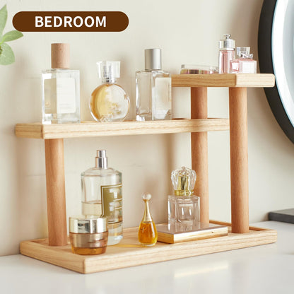 KIRIGEN 3-Tier Decor Display Riser, Paulownia Wood Step Shelf with Beech Supports, Wooden Countertop Stand Organizer for Entryway, Bedroom, Vanity for Perfumes, Cosmetics, Jewellery, Keys ZWJ-NA