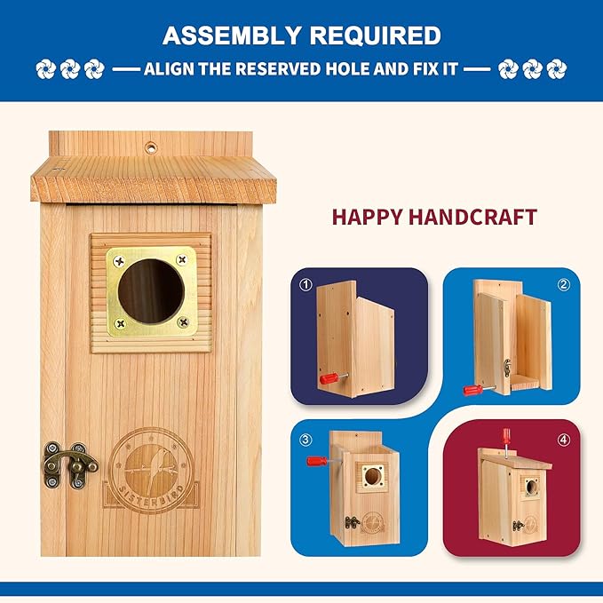 SISTERBIRD 2 Pack Bird Houses for Outside Clearance with Copper Guard, Cedar Bird House Outdoor, Bluebird Finch Swallow Wren Chickadee Assembly Required