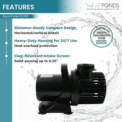 HALF OFF PONDS Submersible Water Pump, 10,000 GPH Pond Pump with 20FT Power Cord and 31FT Max Head, 720W Ultra Quiet Energy Efficient Pump for Koi Pond, Fountain, Waterfall, Water Garden, Skimmer