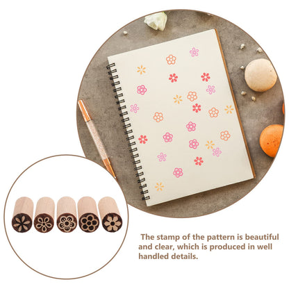EXCEART 5Pcs Wood Texture Flower Stamps for Clay Pottery Crafting Natural Wooden Daisy Stamps for Scrapbooking and Kids Floral Art Projects