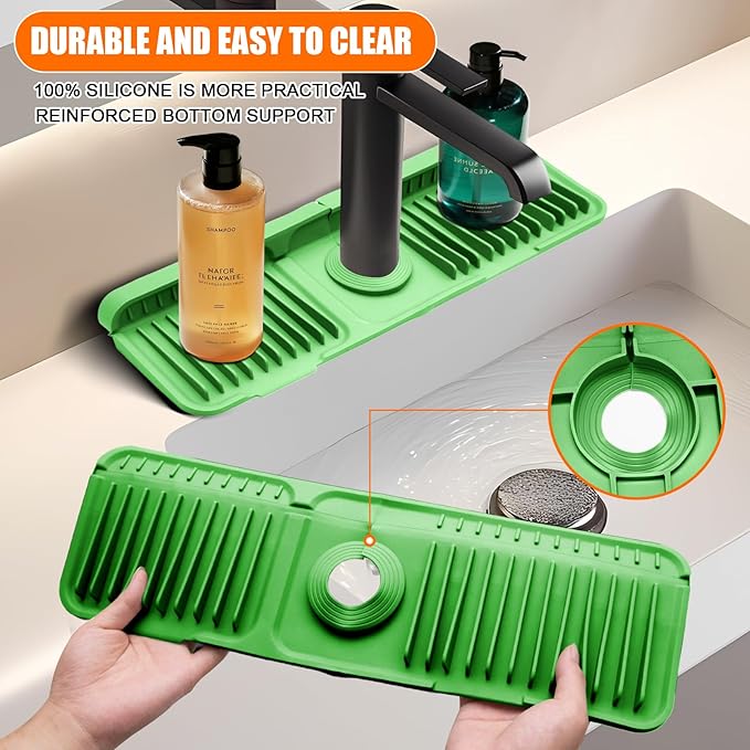 17.7" Green Button Style Faucet Drip Catcher – Silicone Faucet Mat