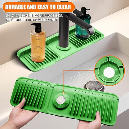 17.7" Green Button Style Faucet Drip Catcher – Silicone Faucet Mat