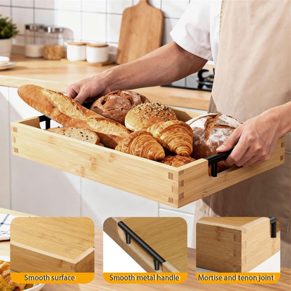 Krismax Wooden Serving Tray with Handles, Serving Platter 15.7x11.4 Inch Food Drinks Tray for Coffee Table,Decorative Storage Tray for Entertaining, Breakfast Tray in Bed,Lunch,Dinner,BBQ(Bamboo)