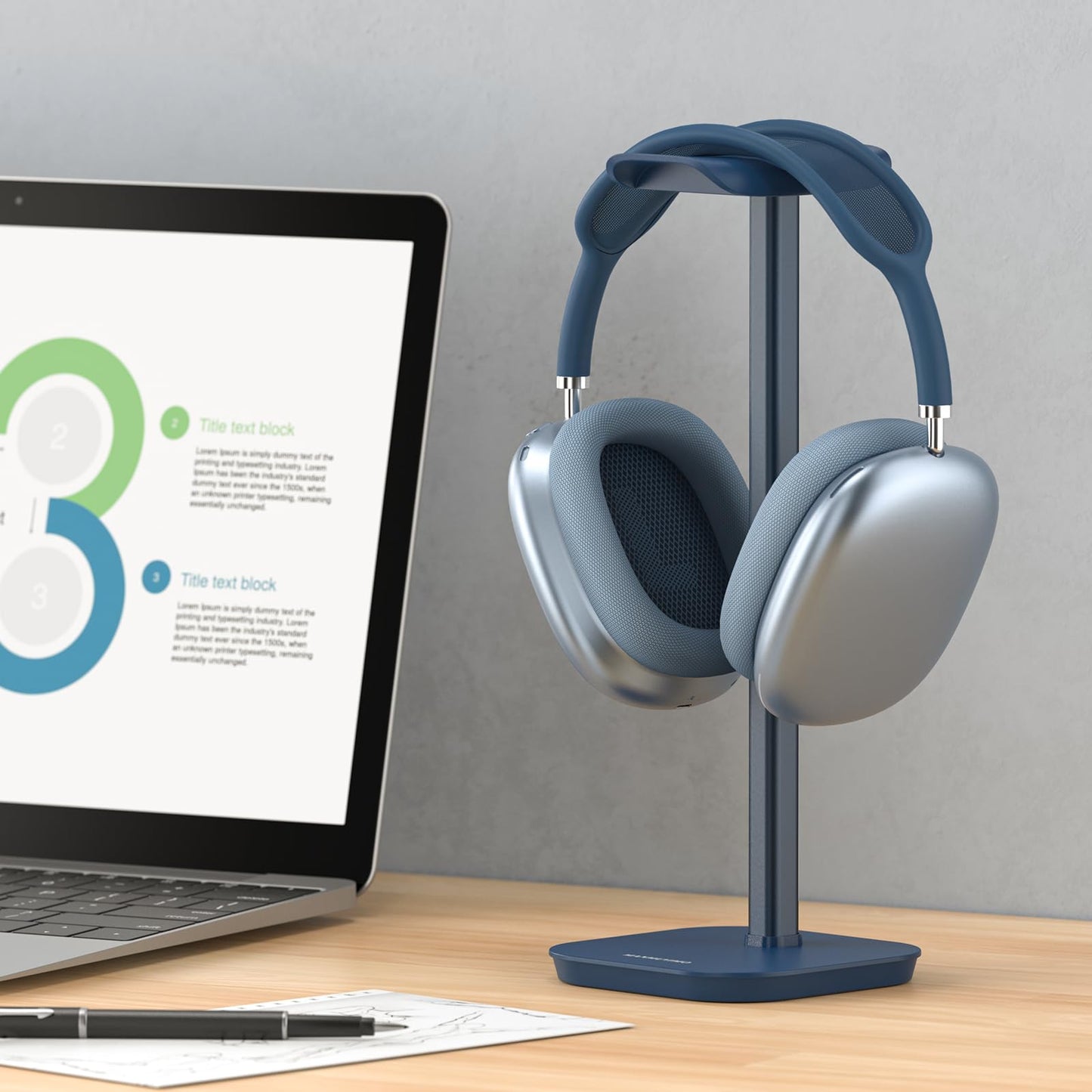 MANMUVIMO Headphone Stand, Desktop Headset Holder Heavy Base Desk Earphone Stand Aluminum Gaming Headset Hanger Rack for AirPods Max, AirPods, AirPods Pro, Sony, Beats, Bose, Razer and More(Blue)