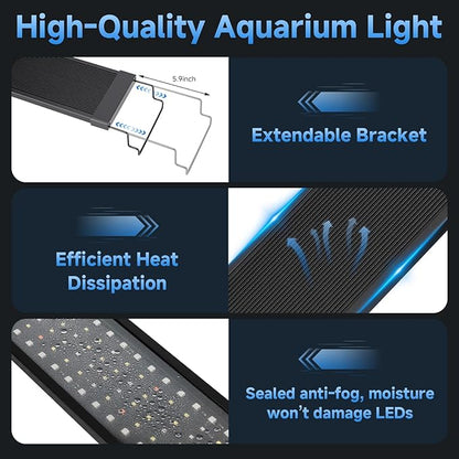 fishkeeper LED Aquarium Plant Light, 24/7 Full Spectrum Aquarium Light with 5 Nature Weather Mode, Auto On Off with Timer for 32-40 Inch Fish Tank, Adjustable Colors/Brightness with Memory Function