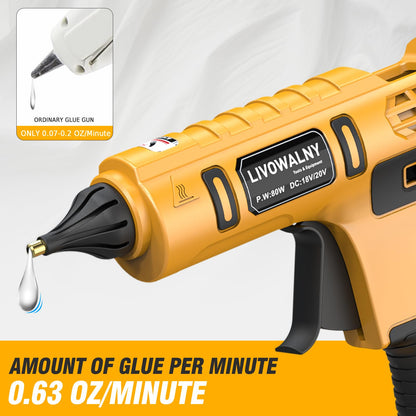 LIVOWALNY Cordless Hot Glue Gun Compatible with Dewalt 20V Battery (Tool Only) 100W Hot Glue Gun And 30 Sticks Set in Crafting Wood PVC Glass Home Repair with 30 Pcs 0.27 * 5.9 inch Hot Glue Sticks